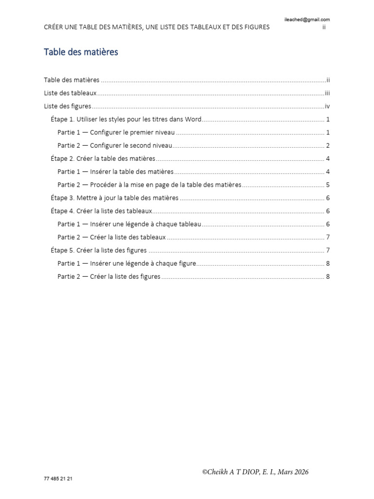 Cours - Table-Des-Matieres-Et-Les-Listes-Des-Tableaux-Et-Figures | PDF