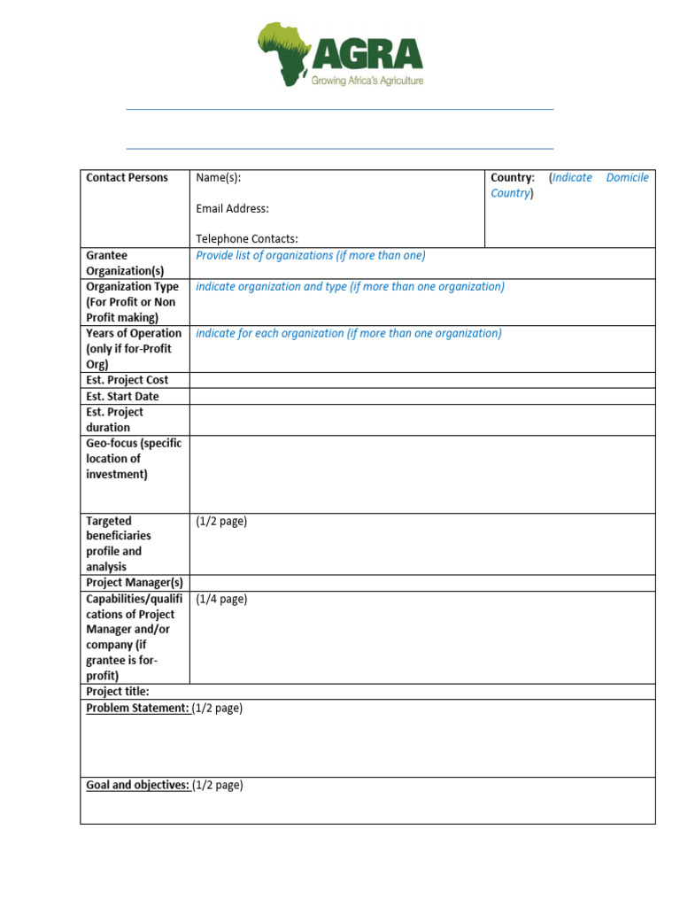 AGRA New Concept Note Template For RFA LG2 IFAD | PDF