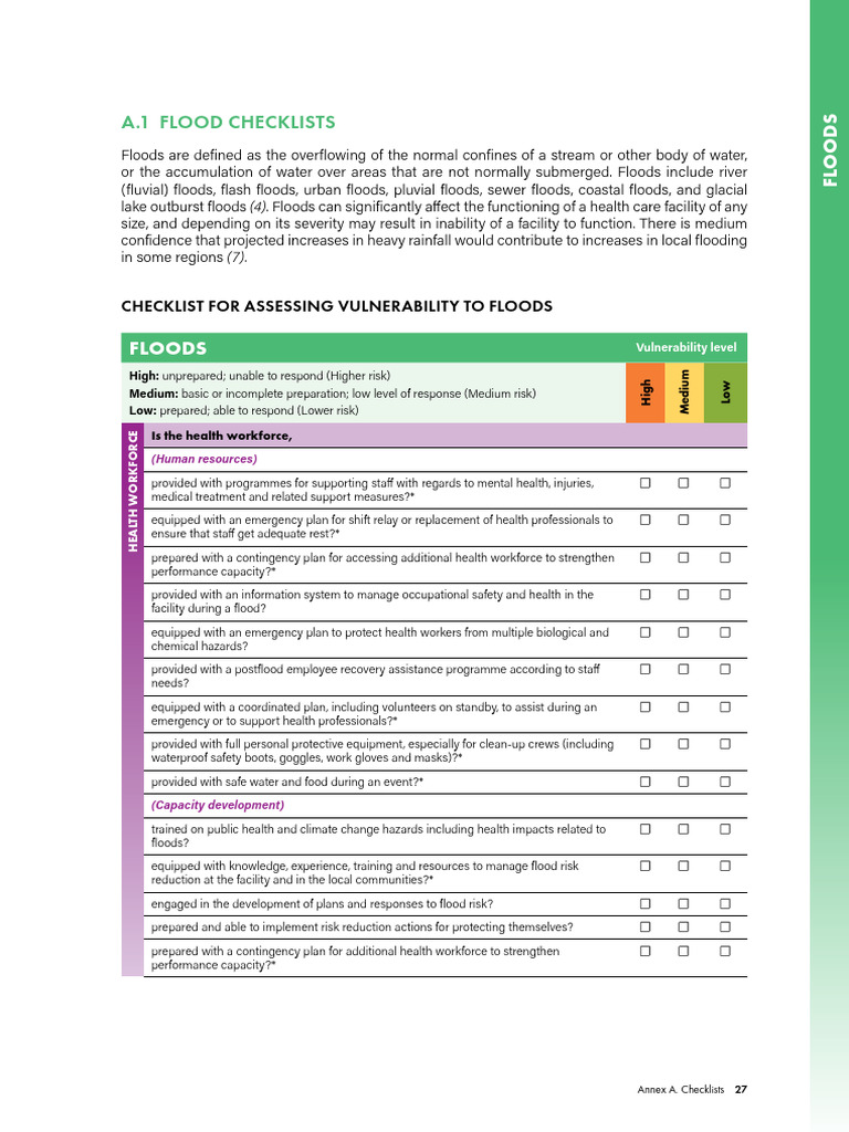 Flood Vulnerability Checklist (WMO WHO) | PDF | Flood | Emergency ...