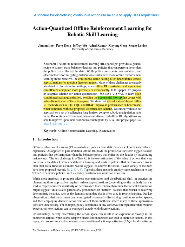 Action-Quantized Offline Reinforcement Learning For Robotic Skill ...