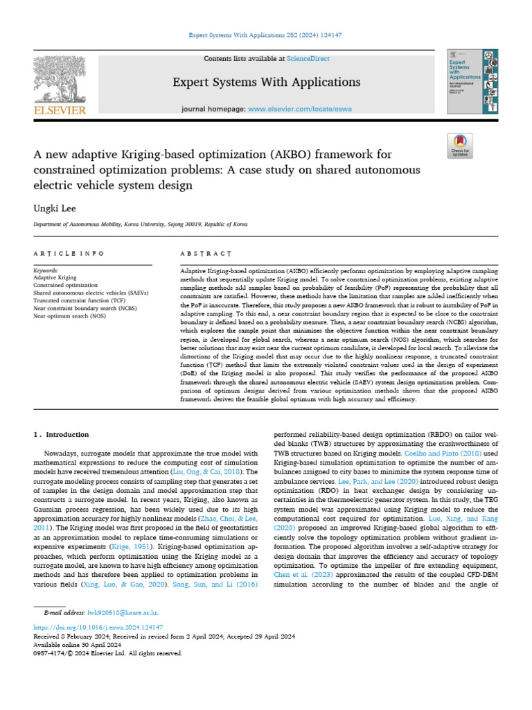 A New Adaptive Kriging Based Optimization AKBO Framework 2024 Expert ...