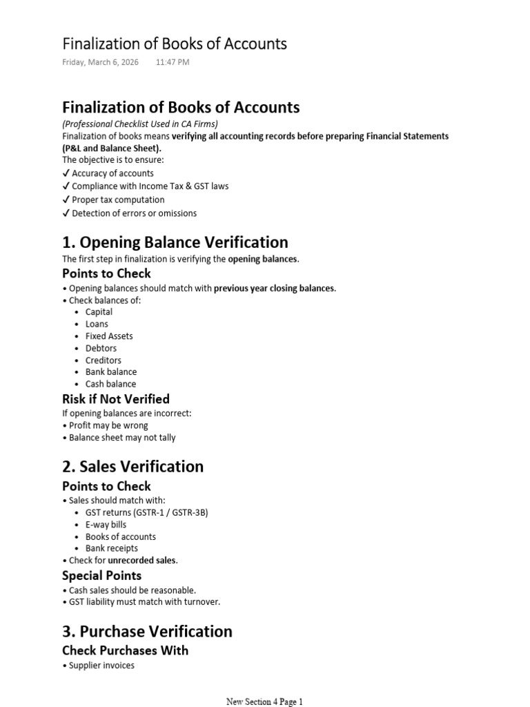 Finalization of Books of Accounts 31 Steps | PDF