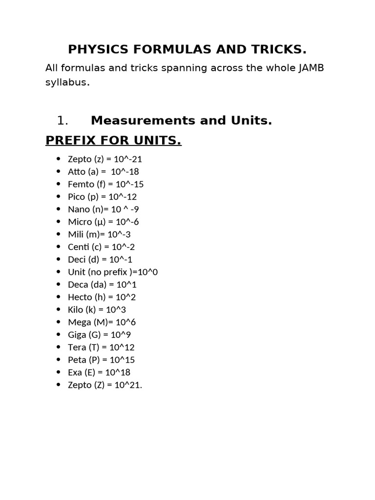 Physics Formulas and Tricks | PDF