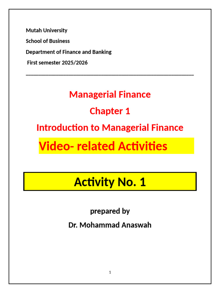 Managerial Finance Ch1 Activity 1 2026 | PDF