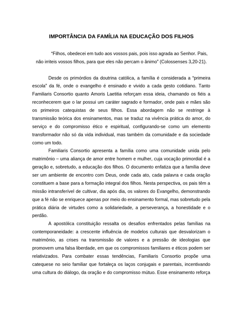Importância Da Família Na Educação Dos Filhos | PDF | Família | Igreja ...