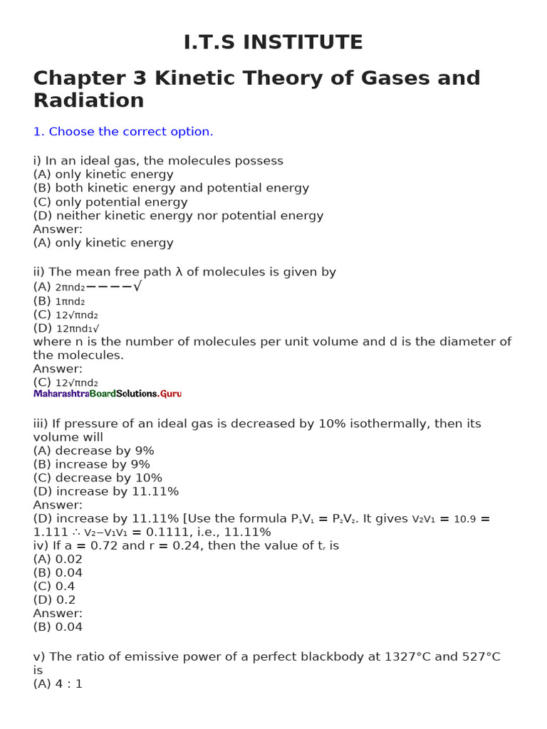 Chapter 3 Kinetic Theory of Gases and Radiation | PDF