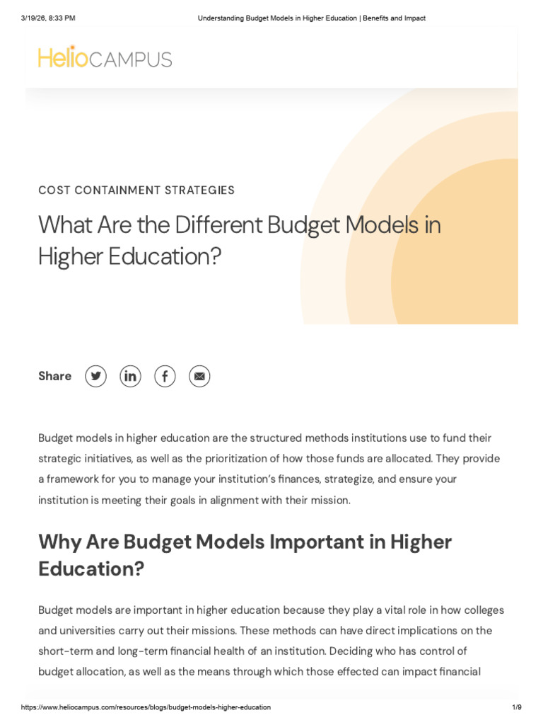 Understanding Budget Models in Higher Education - Benefits and Impact | PDF