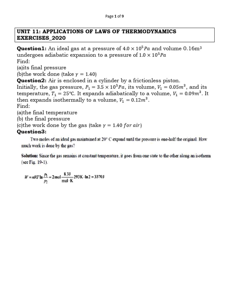 UNIT11 Thermodynamics Exercises | PDF