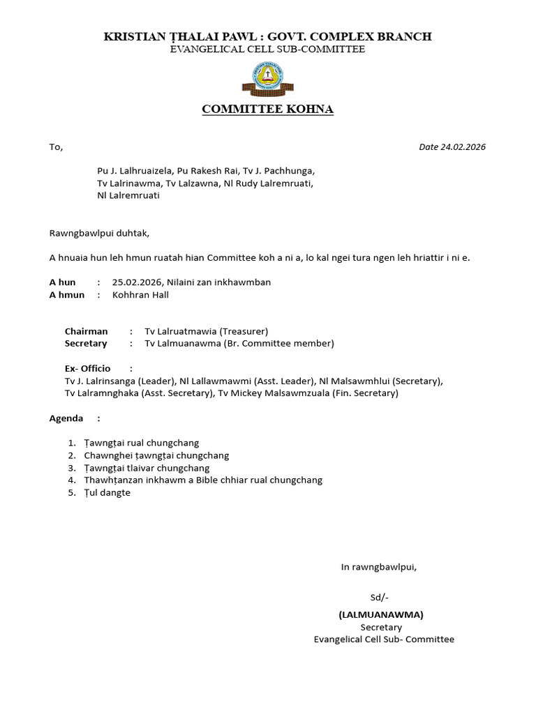 Evangelical Cell Committee Kohna | PDF