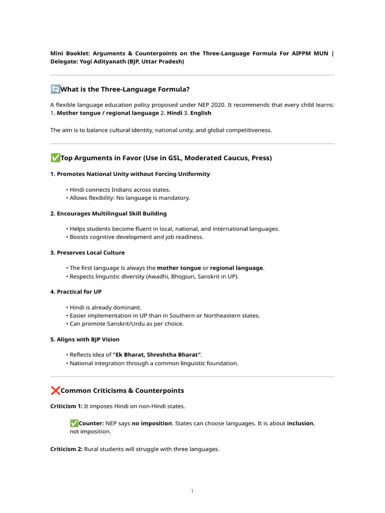Three Language Formula Booklet | PDF