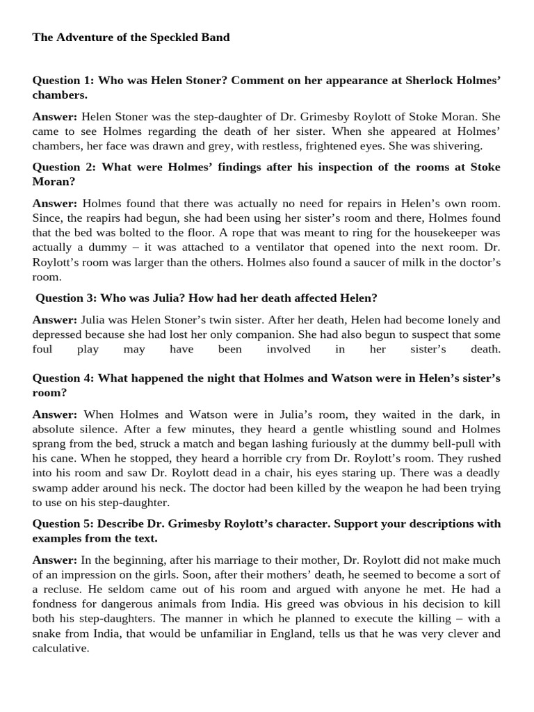 Speckl Band Questions | PDF
