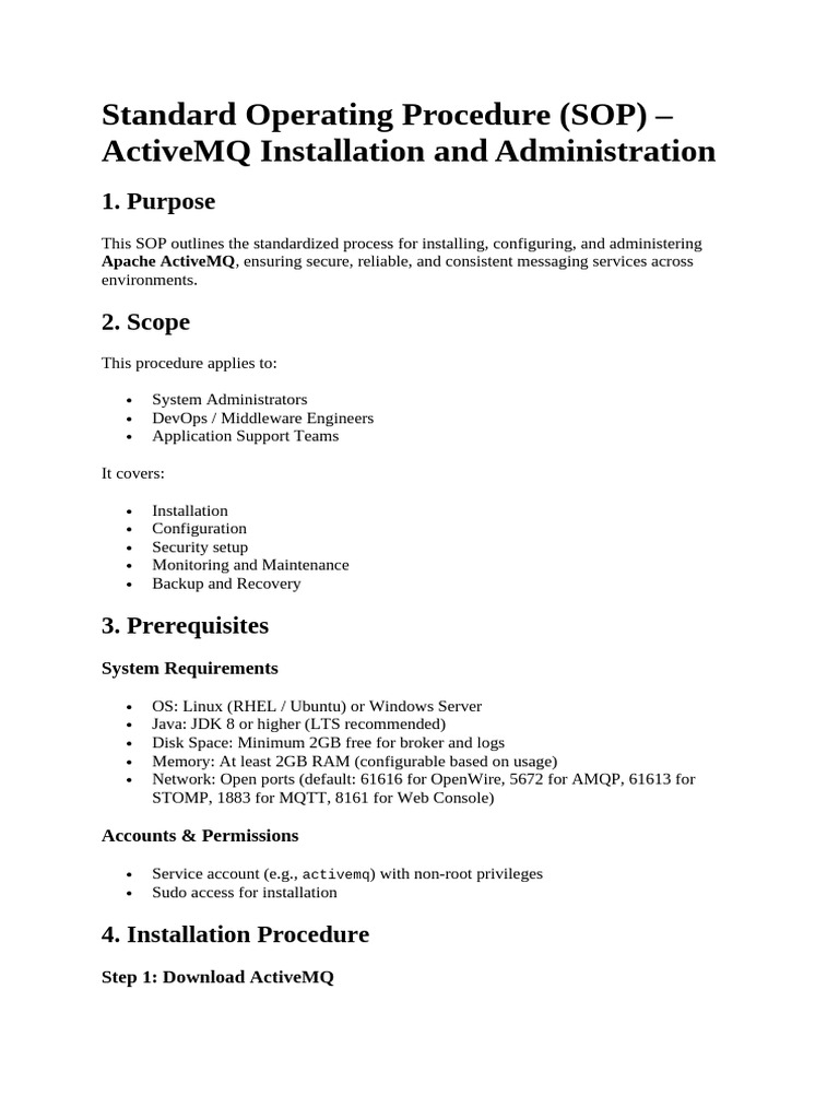 SOP - ActiveMQ Installation and Administration | PDF