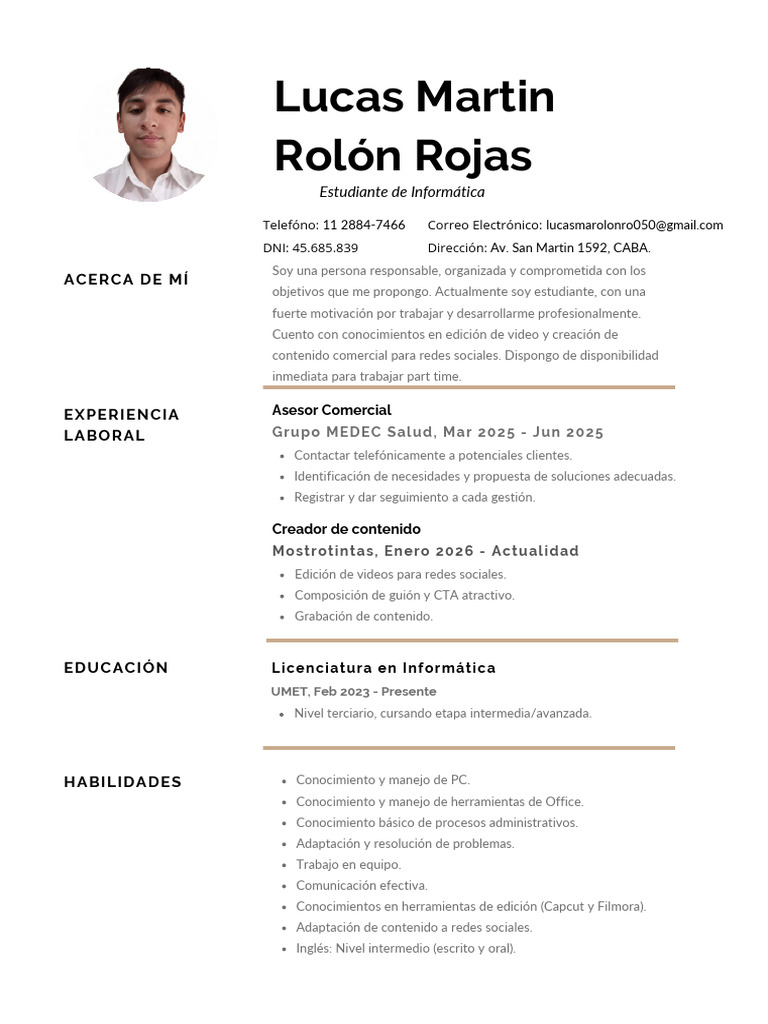 CV Lucas Rolon 2026 | PDF