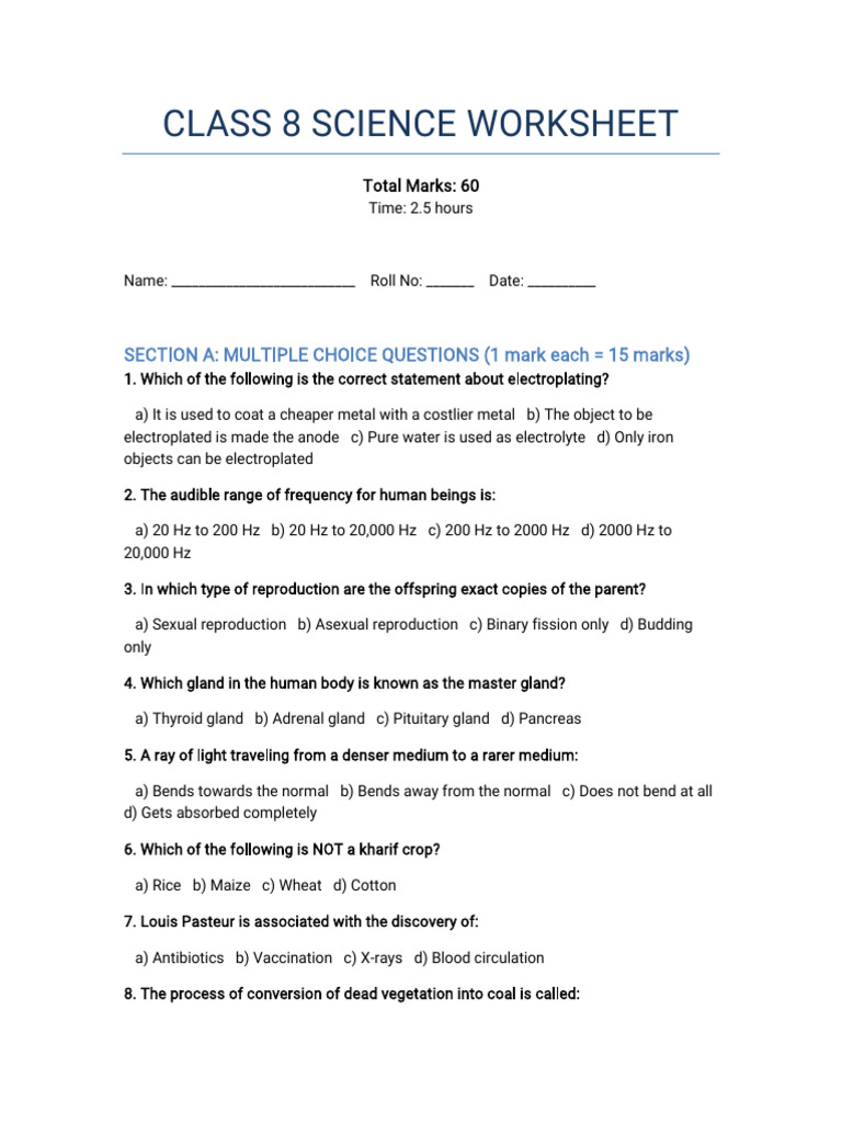 Class8 Science Worksheet1 | PDF