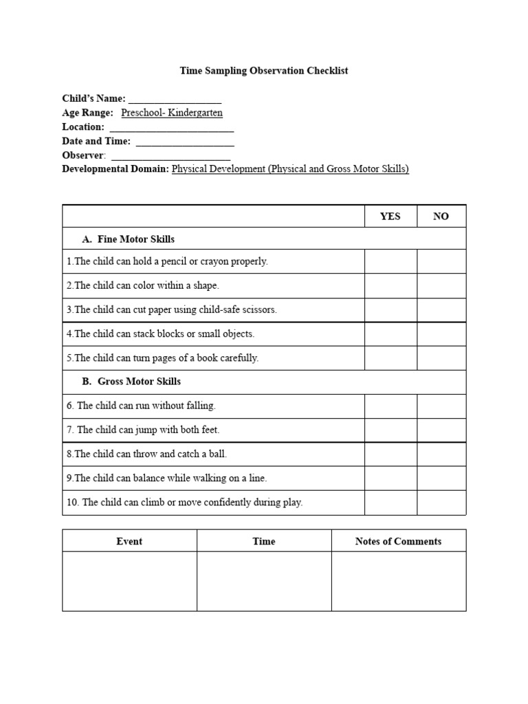 Time Sampling Observation Checklist | PDF