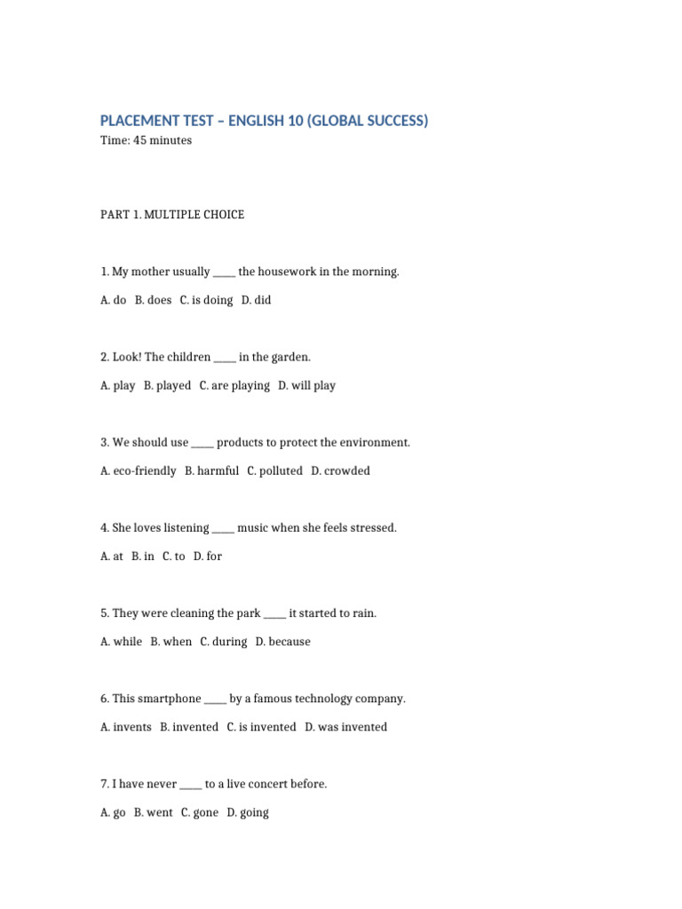 Placement Test Global Success | PDF