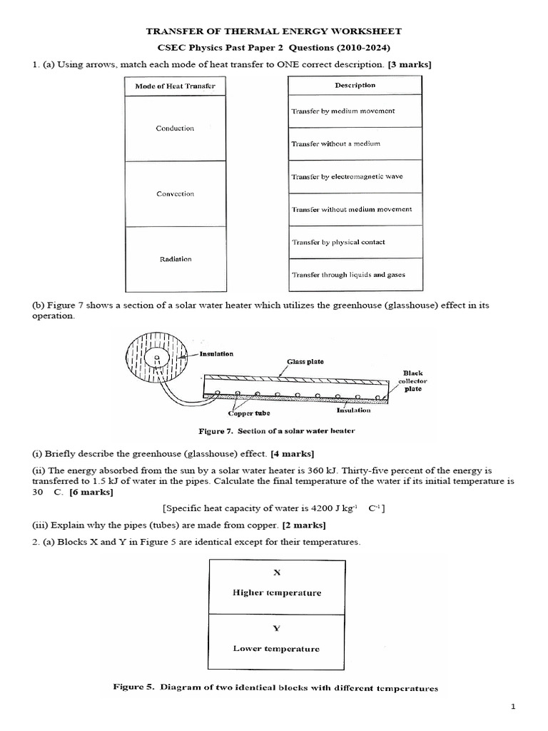 Transfer of Thermal Energy Worksheet | PDF