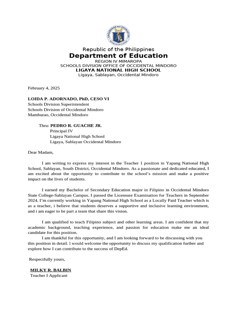 2026 AA Application Letter - Deped | PDF