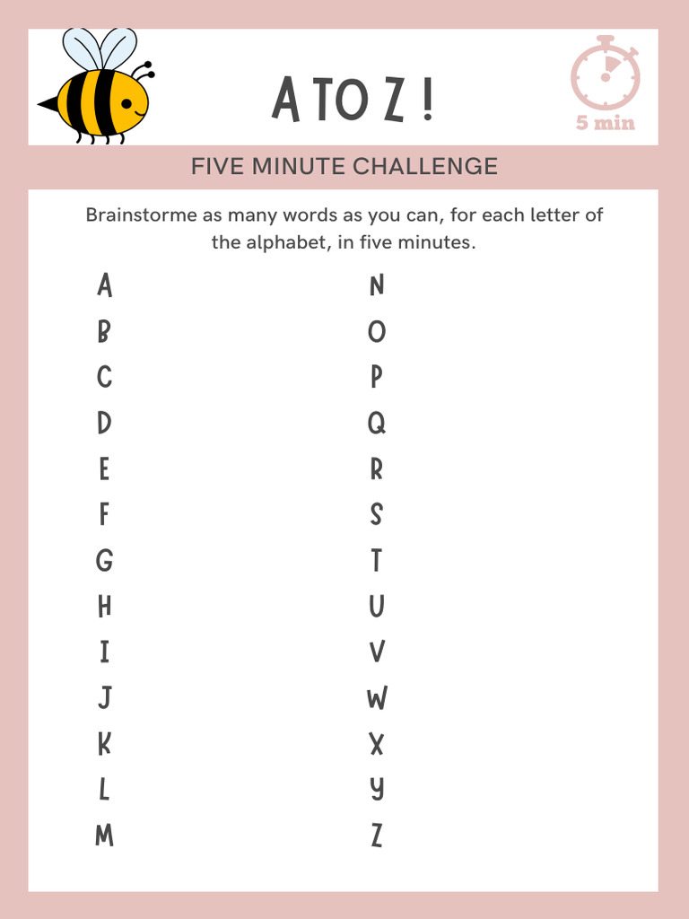 A To Z Brainstorm - Five Minute Challenge Worksheet | PDF