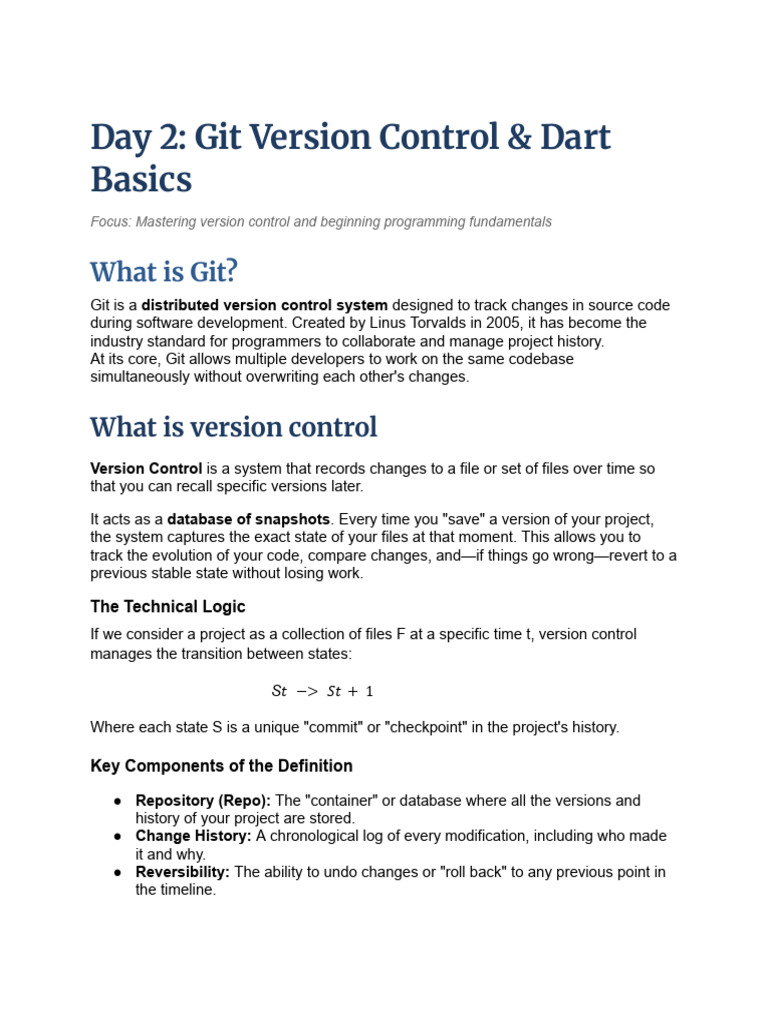 Day 2 - Git Version Control & Dart Basics | PDF