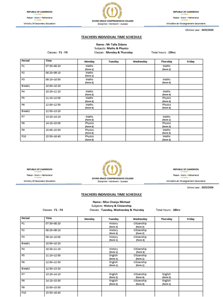 Teachers Timetable | PDF