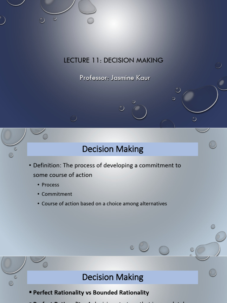 Lecture 11 - Decision Making II | PDF
