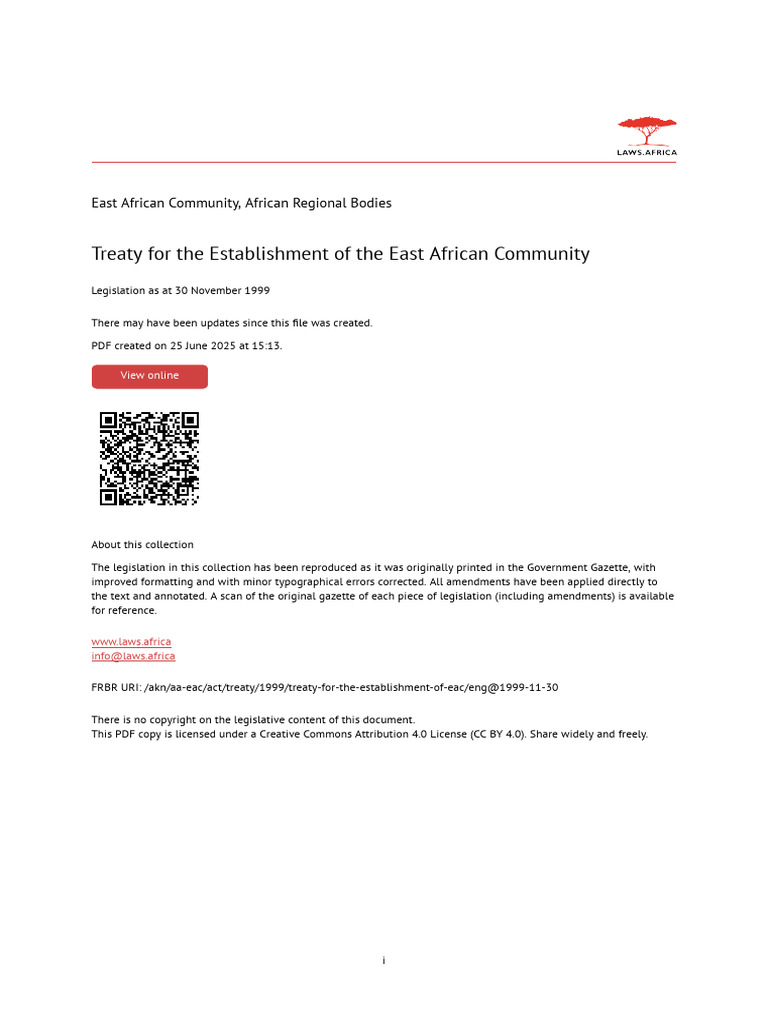 Treaty For The Establishment of The East African Community | PDF