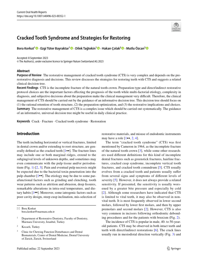 Bora Korkut Cracked Tooth Syndrome and Strategies For | PDF