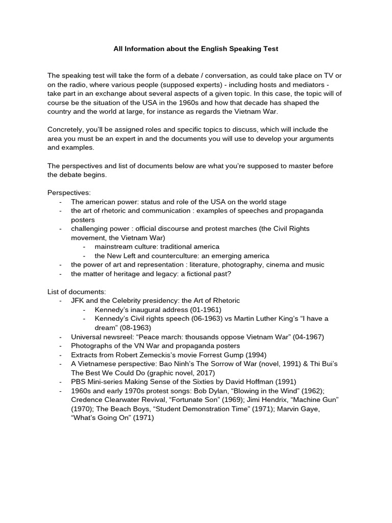 All Information - Roles & Tasks - English Speaking Test | PDF