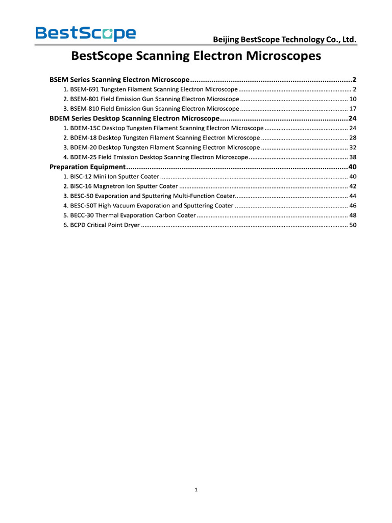 BDEM-18 Catalogue BestScope Scanning Electron Microscopes | PDF