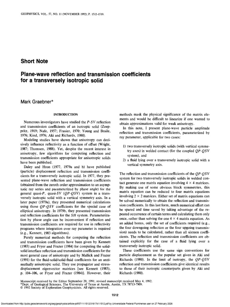 Plane-Wave Reflection and Transmission Coefficients For A Transversely ...