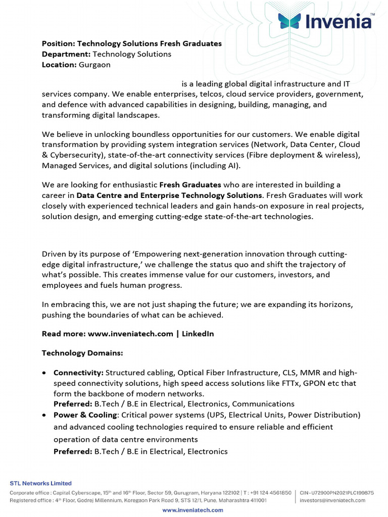 Technology Solutions - Interns - Job Description | PDF