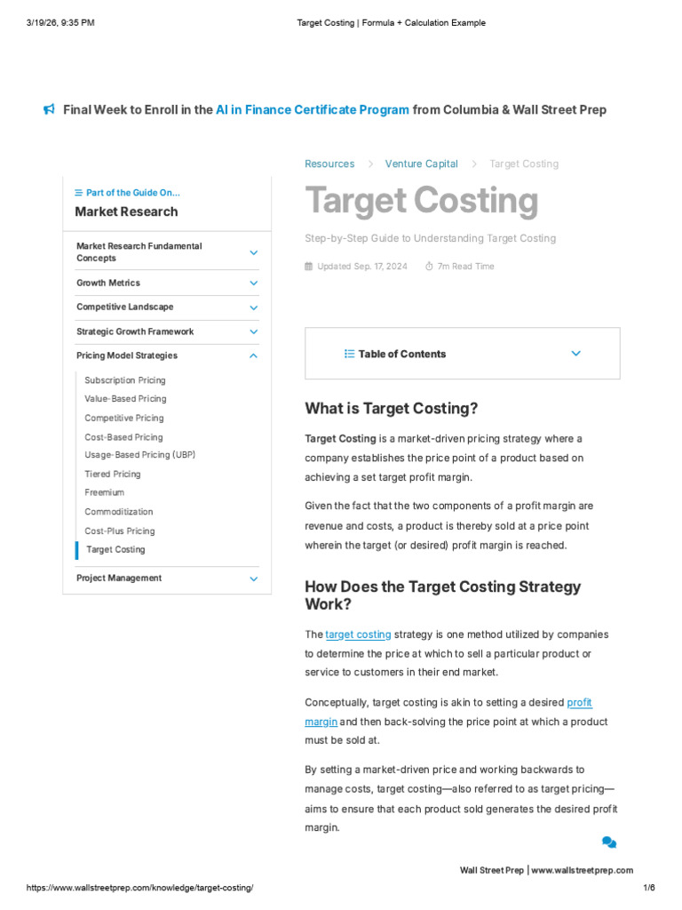 Target Costing - Formula + Calculation Example | PDF