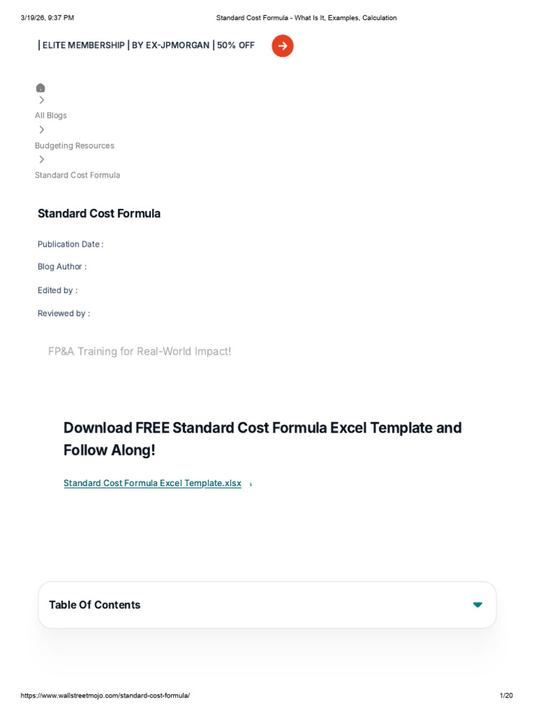 Standard Cost Formula - What Is It, Examples, Calculation | PDF