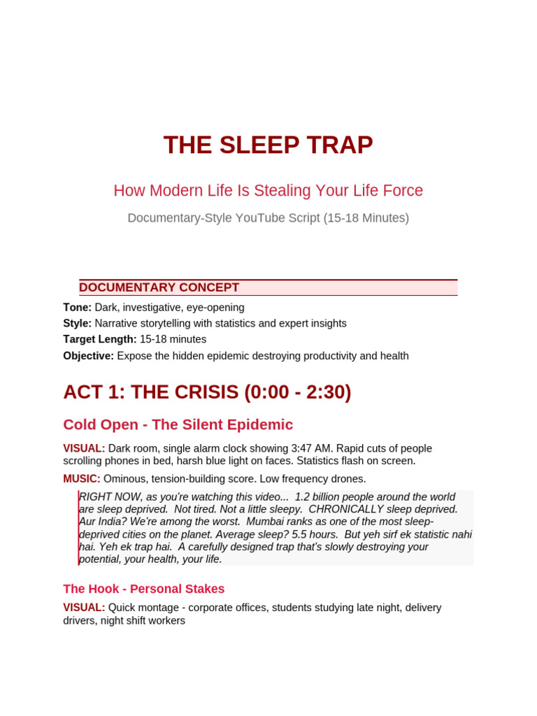 The Sleep Trap Documentary Script | PDF