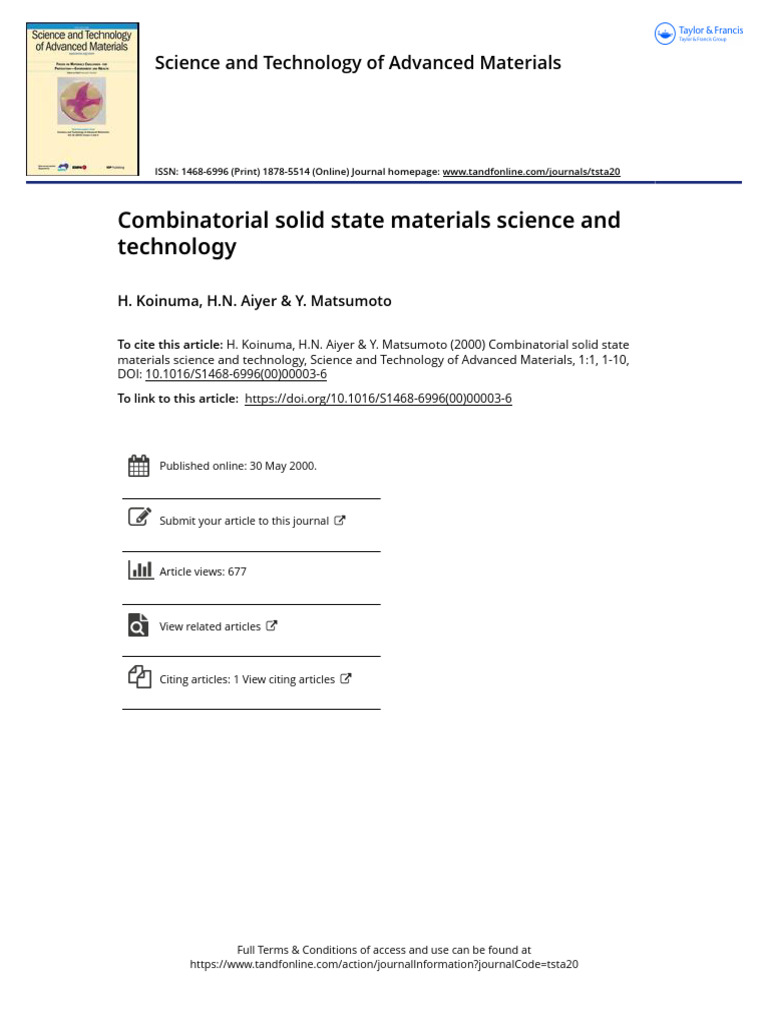 Combinatorial Solid State Materials Science and Technology | PDF