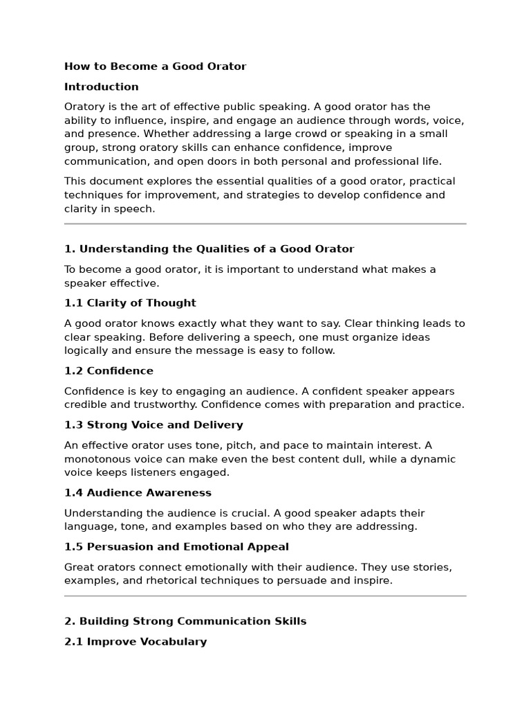 How To Become A Good Orator | PDF