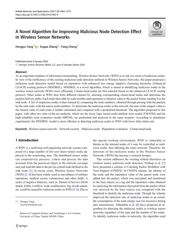 A Novel Algorithm For Improving Malicious Node Detection Effect in ...