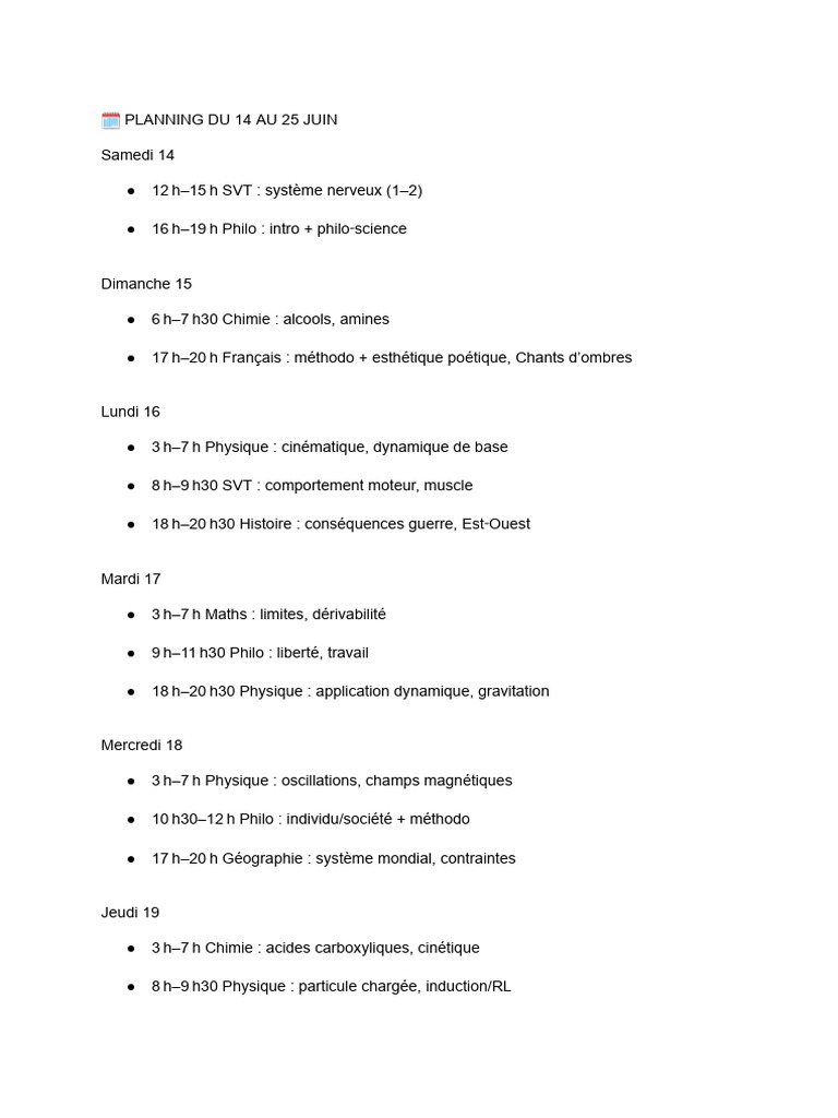 Emploi Du Temps Révision BAC PDF | PDF