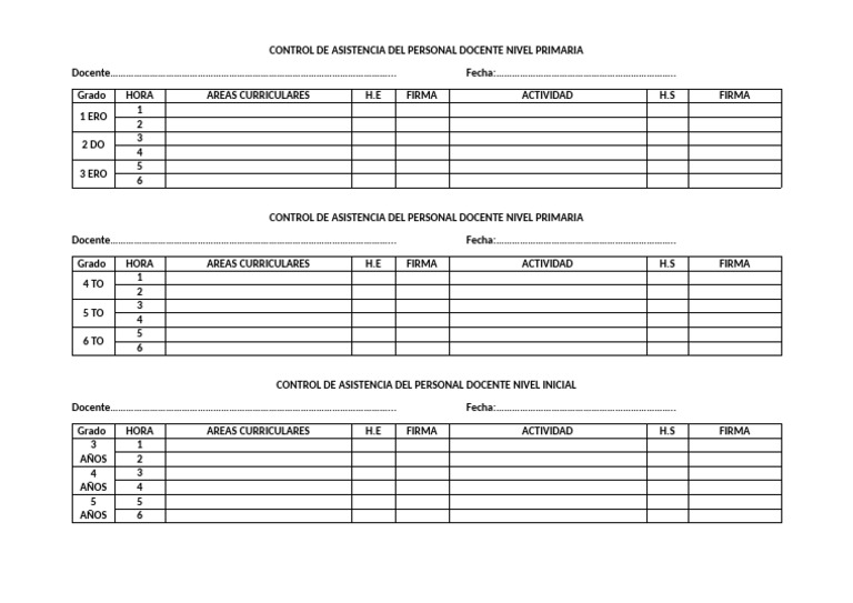 Control de Asistencia Del Personal Docente Nivel Primaria | PDF