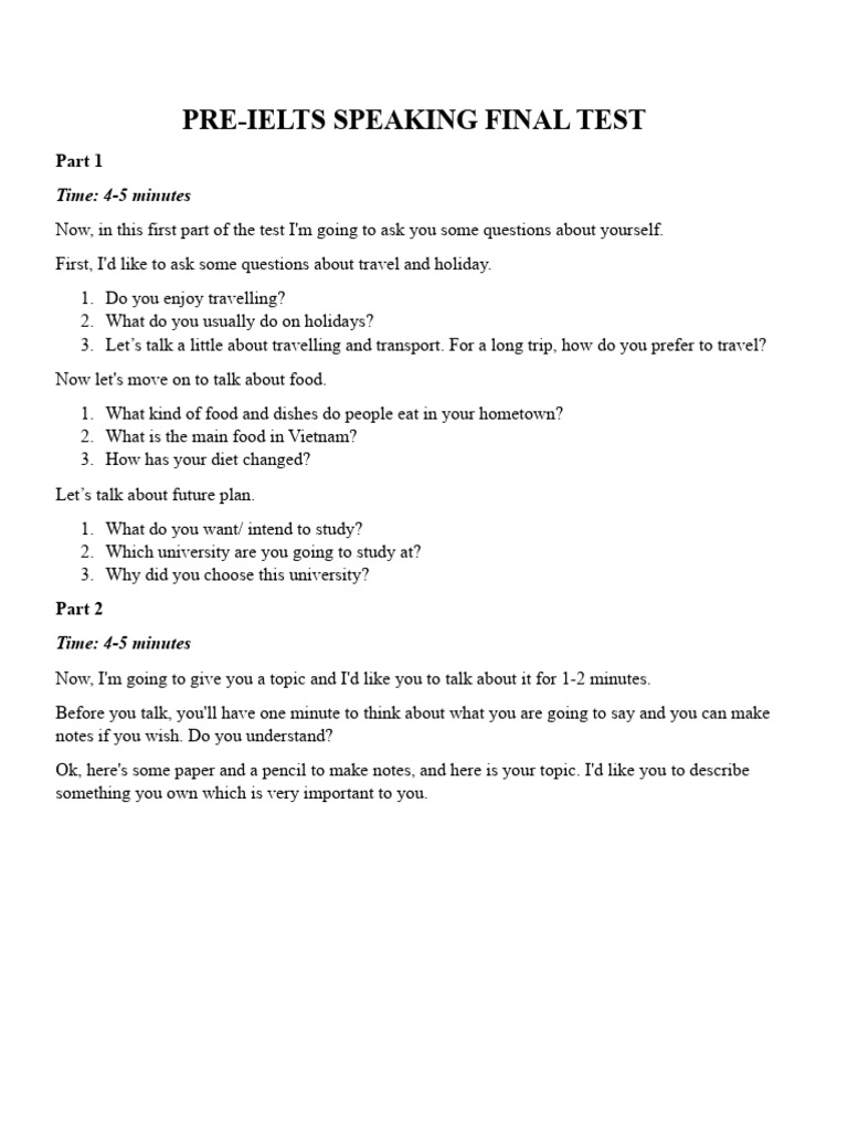 Pre Ielts Speaking | PDF