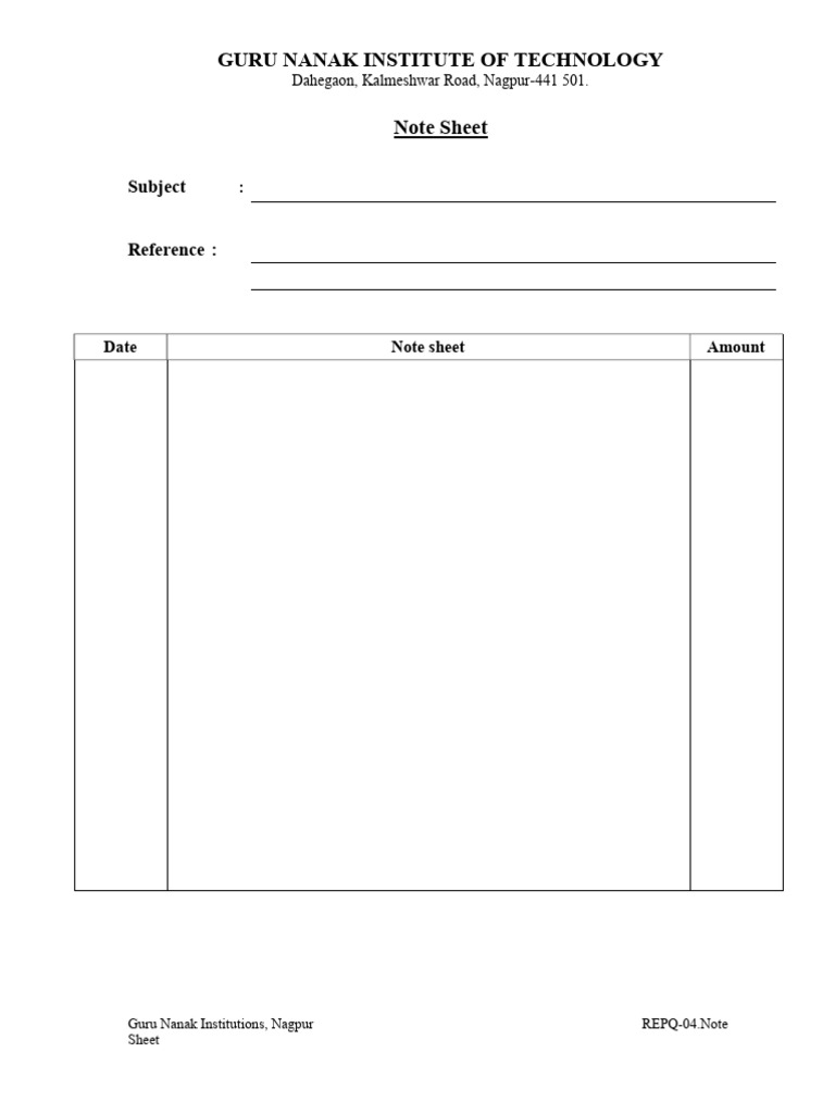 Notesheet Format GNIT | PDF