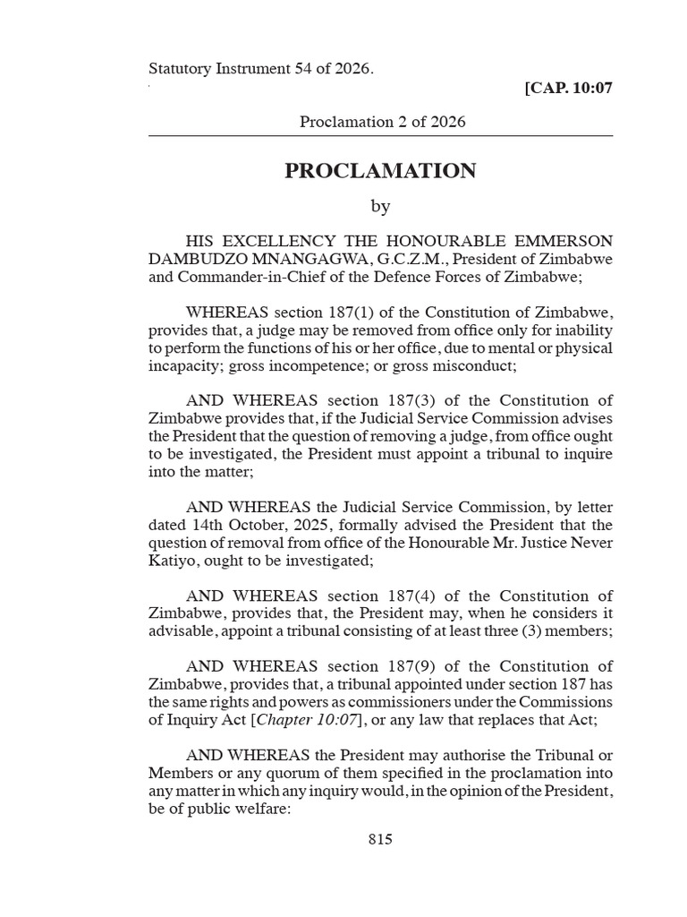 S.I. 54 of 2026 Proclamation 2 of 2026 | PDF