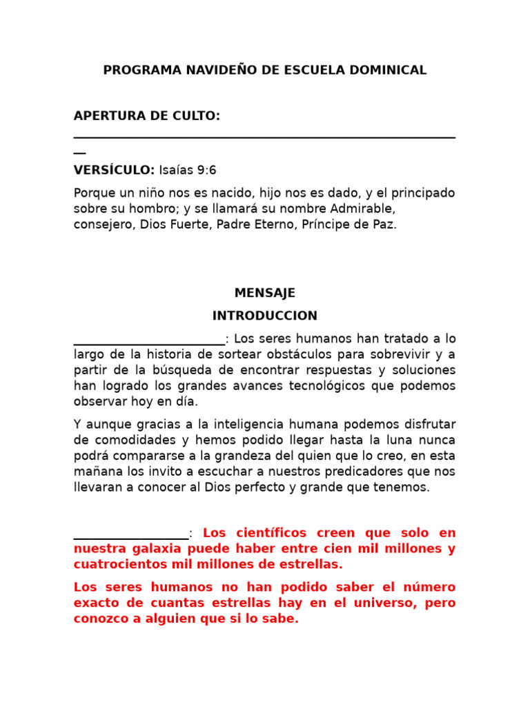 Programa Navideño de Escuela Dominical | PDF