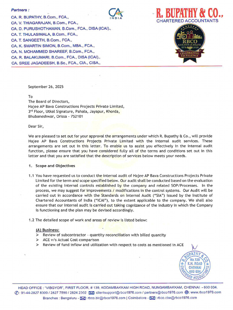 IA - Engagement Letter 2025-26 - Hajee AP Bava Constructions Projects ...