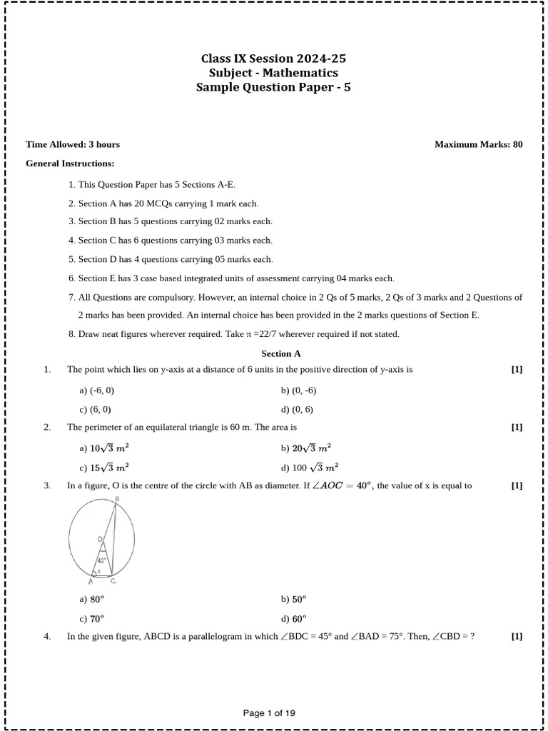 Ix Maths Sample Paper-5 | PDF