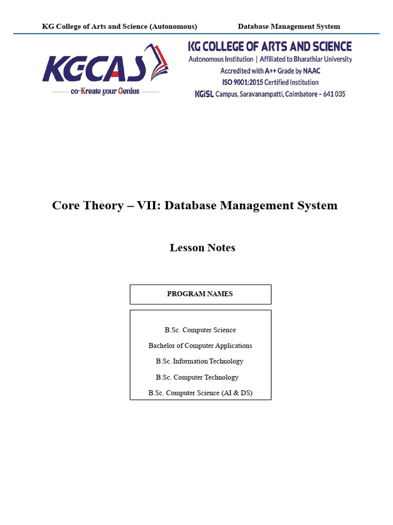 Dbms Lesson Notes Final - 1-113 | PDF