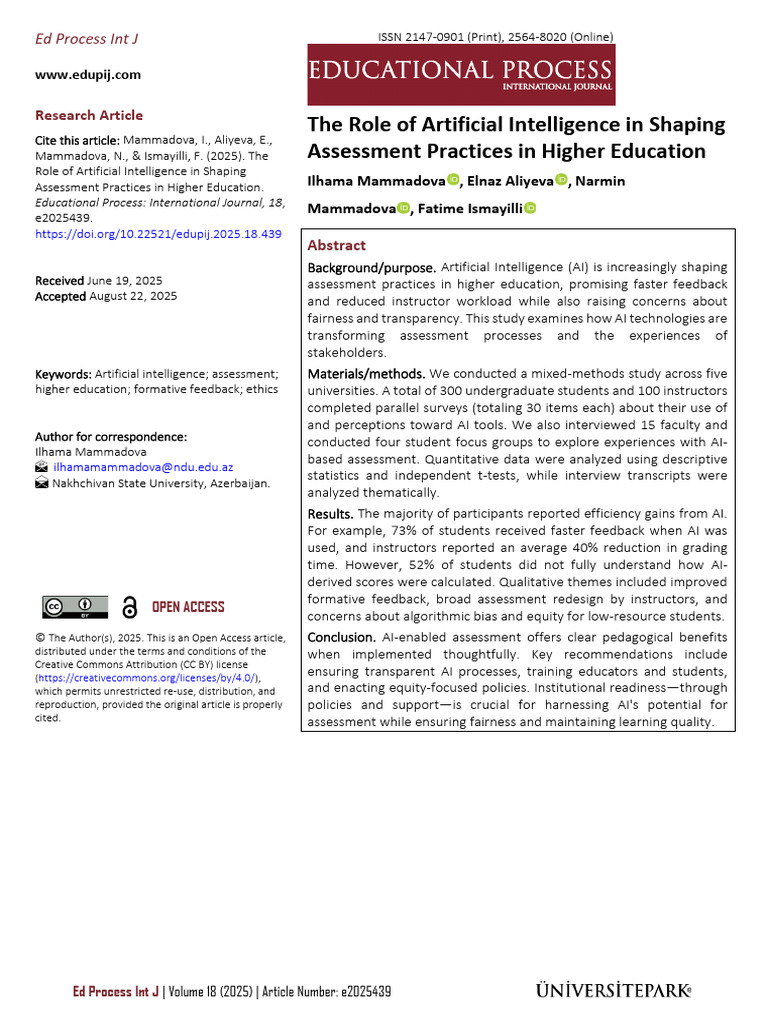 The Role of Artificial Intelligence in Shaping Assessment Practices in ...
