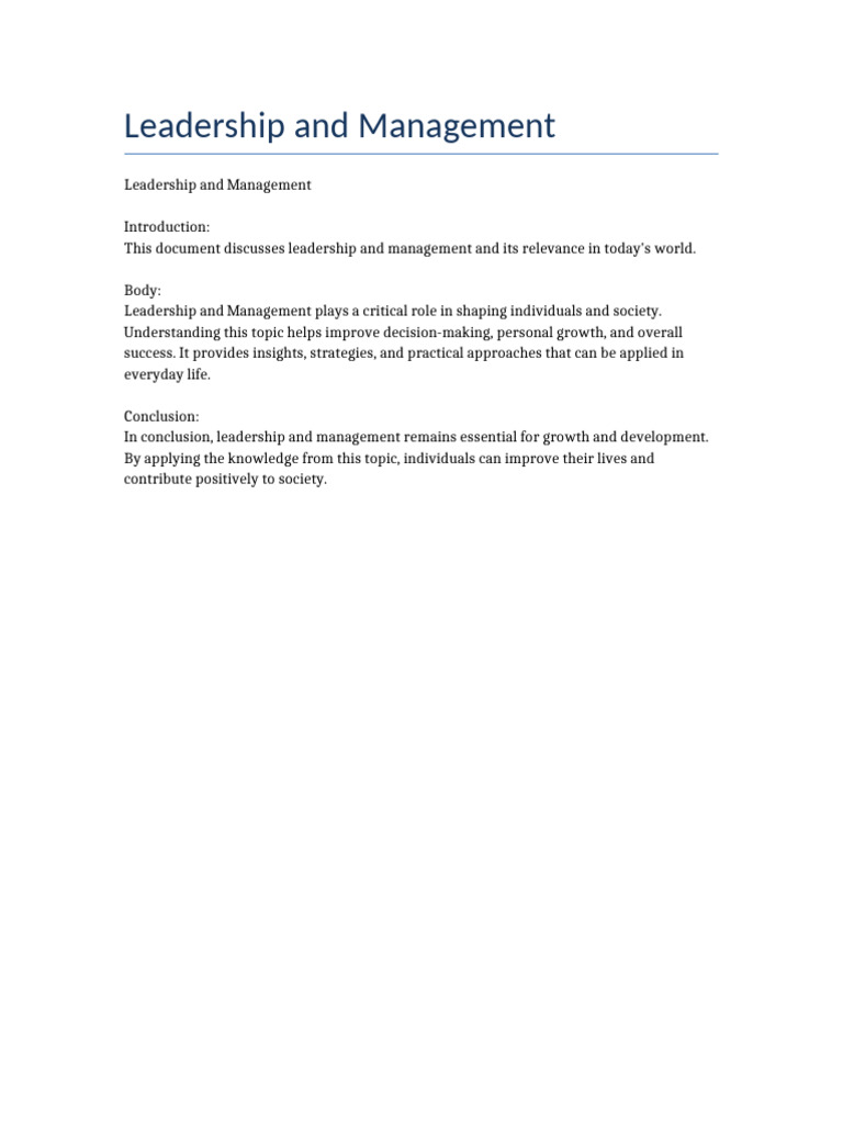 Document 9 Leadership and Management | PDF