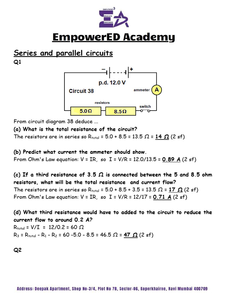 Year 9 Cambridge Series and Parallel Circuits QA | PDF